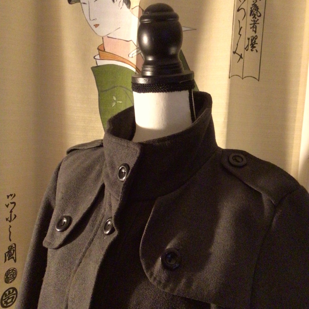 VINTAGE ABS GREY BUTTON UP LINED PEACOAT SIZE L